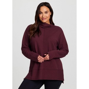 RBX Active Women's Lightweight Mock Cowl Neck Quilted Pullover Tunic with Thumbholes - 1 of 4