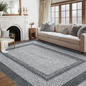 Living Room Rug, Washable Braided Rug, Non Slip Accent Carpet Braided Print, Indoor Rustic Area Rug Border Carpet for Bedroom Home Decor - 1 of 4