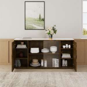 Storage Sideboard, Accent Cabinet, Wooden Side Cabinet, With Glass Doors, Sideboard Buffet Server Cabinet For Living Room - 1 of 4