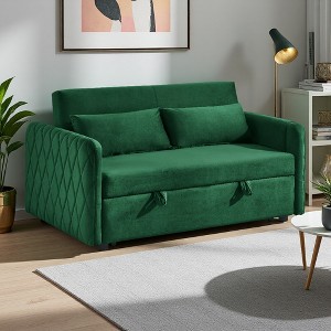 54" Velvet Convertible Loveseat Bed with Pull-Out Sleeper - 1 of 4