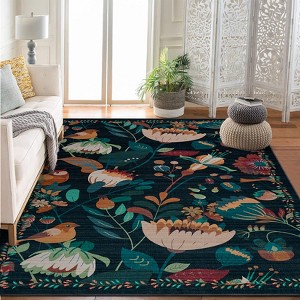 Boho Bird Area Rug Washable Floral Bedroom Low-Pile Soft Playroom Carpet, Jungle Pattern Vintage Indoor Floor Rug for Living Room Nursery Farmhouse - 1 of 4