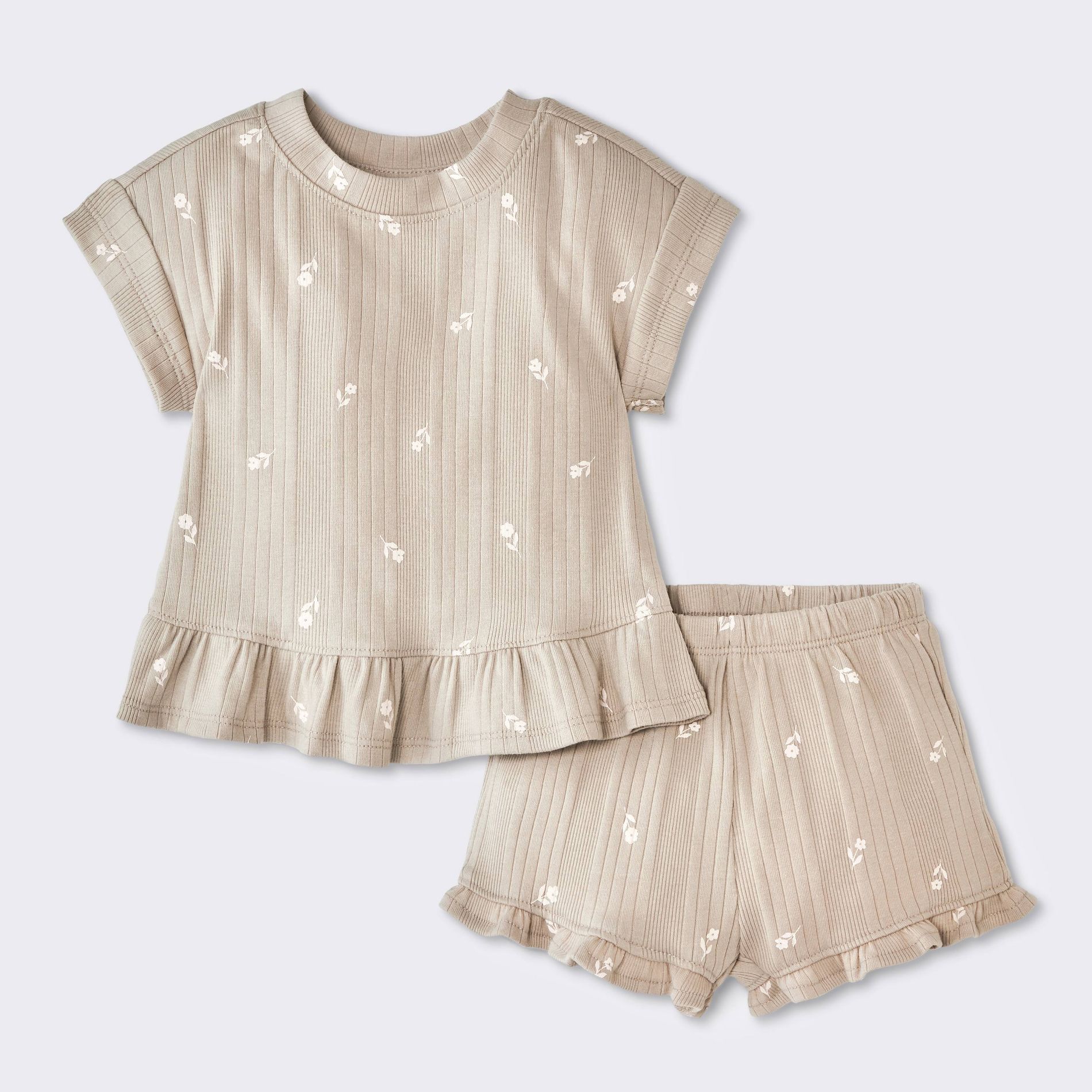 Baby Girls' 2pc Peplum T-Shirt and Ruffle Shorts Set - Cloud Island™
