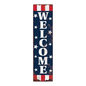 HomeRoots 36" Red White And Blue Americana Wood Welcome Reversible Porch Sign - 1 of 4