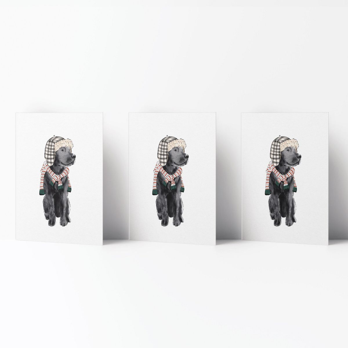 Winter/Holiday Greeting Card Pack Sets (3 ct) Candy Cane Black Lab by Ramus & Co
