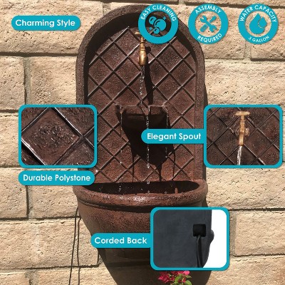 Messina Bronze Polystone Outdoor Wall Fountain, 27"H
