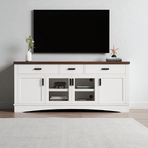 Modern TV Console 67 Inch, Glass Doors and Storage Drawers, Adjustable Shelves Media Cabinet for Living Room - 1 of 4