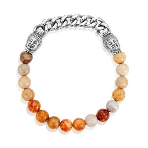 West Coast Jewelry Men's Earth Agate Stone and Buddha Beads Steel Stretch Bracelet (8mm) - 1 of 2