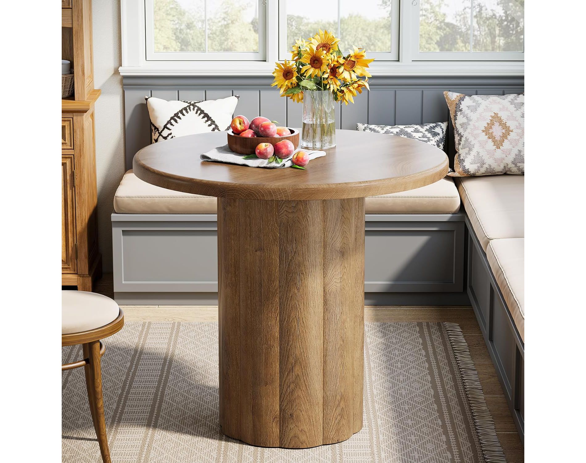 Lantine 31.5-Inch Round Dining Table for 2-4 People, Small Kitchen Table with Sturdy Base for Dining Room, Living Room (Brown)