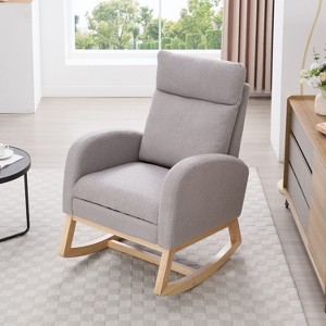 PAGED Teddy Fabric Rocking Accent Chair With Packet Wood Legs,Modern Arm Chair with Ergonomic Backrest Design,Accent Chair for Living Room - 1 of 4