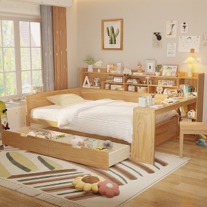 Full Size Daybed with Storage Shelves, Two Storage Drawers and Study Desk - 1 of 4