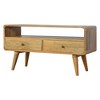 35" Solid Mango Wood TV Stand Curved Media Unit with 2 Drawers, Open Slot, and Nordic Legs for Living Room and Bedroom - 2 of 4