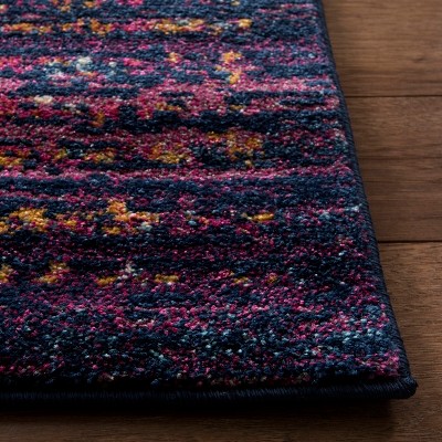 Elegant Blue/Fuchsia 9' x 12' Easy-Care Synthetic Area Rug