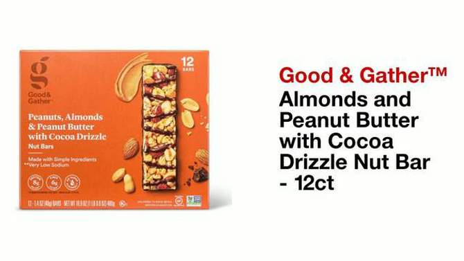 Almonds and Peanut Butter with Cocoa Drizzle Nut Bar - 12ct - Good & Gather&#8482;, 2 of 6, play video