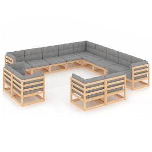 vidaXL 13 Piece Patio Lounge Set with Cushions Solid Pinewood - Natural Yes - 1 of 4