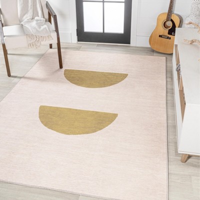 Ivory and Yellow Geometric Washable Synthetic Area Rug