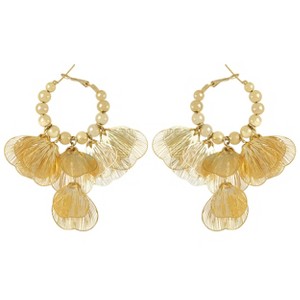 Anna-Kaci Boho Metal Flower Drop Dangle Earrings Layered Floral Petal Tassel Hoop Earring for Women - 1 of 4