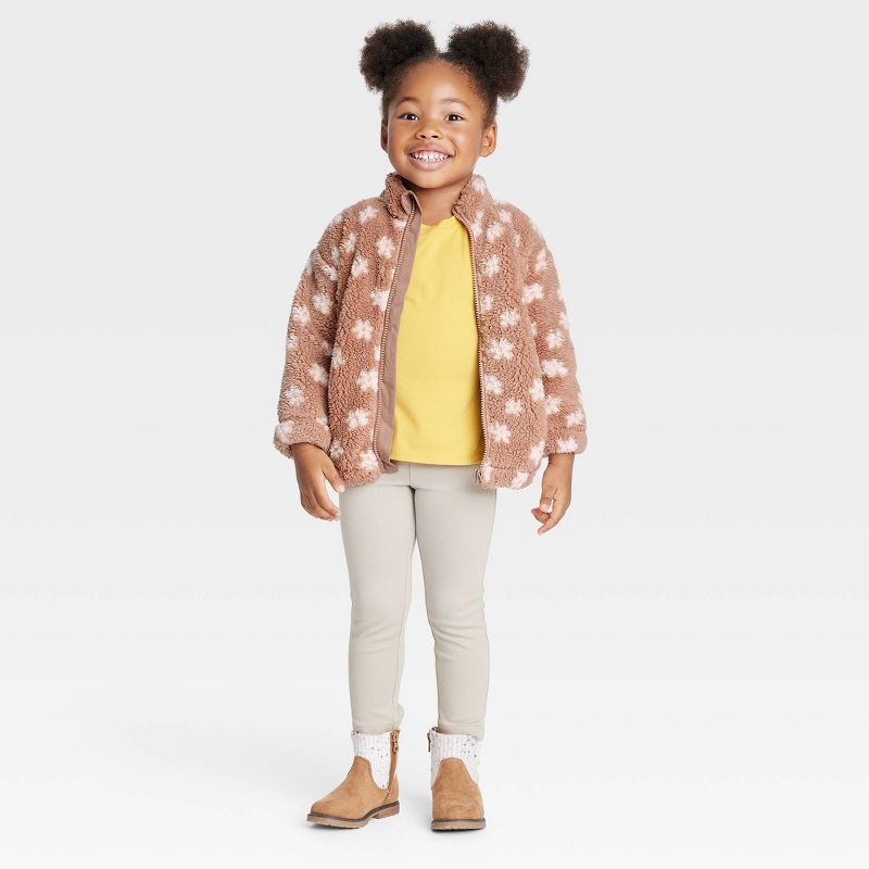 Grayson Collective Toddler Girls' Floral Faux Shearling Shacket - Brown, 3 of 6