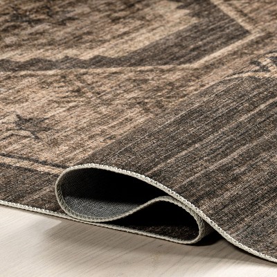 Sagebrush Dark Brown Geometric Synthetic Washable Area Rug, 8' x 10'