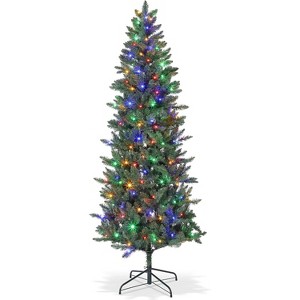 Pre-Lit Artificial Christmas Tree, Xmas Tree with LED Lights, Slim Artificial Holiday Trees, Christmas Decorations for Office, Home, Holiday - 1 of 4