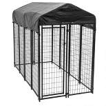 Lucky Dog 8' x 4' x 6' Uptown Large Outdoor Kennel Secure Welded Wire Fenced Playpen Crate with Waterproof Cover for Medium or Large Dogs, Black