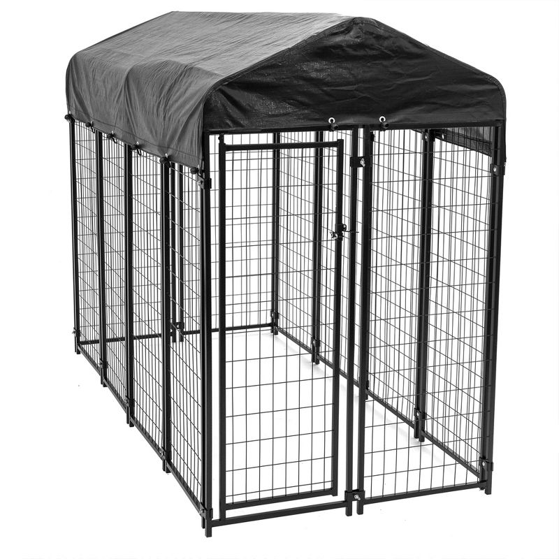 Lucky Dog 8ft x 4ft x 6ft Large Outdoor Dog Kennel Playpen Crate with Heavy Duty Welded Wire Frame and Waterproof Canopy Cover, Black (6 Pack), 2 of 7