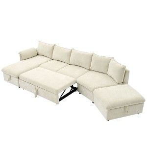 NicBex Modern 146.9" Pull Out Sofa Bed Linen Convertible Sleeper Sofa with Storage Ottoman and Chaise for Living Room - 1 of 4