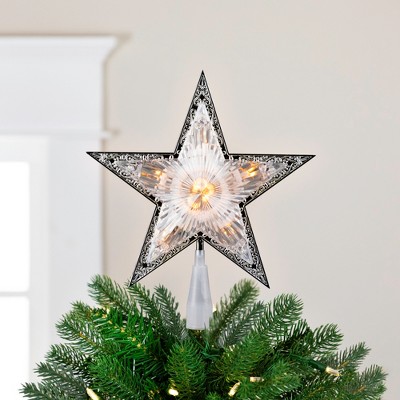 Clear Crystal Star Christmas Tree Topper with Metal Accents