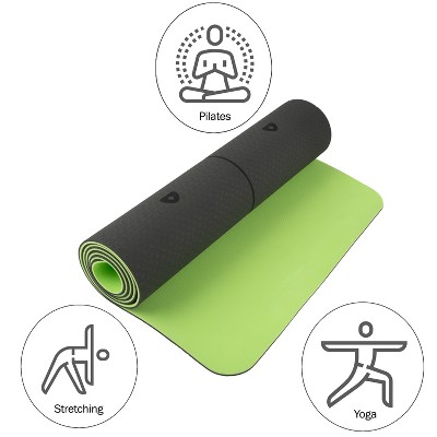 Gray and Green Non-Slip Yoga Mat with Alignment Marks