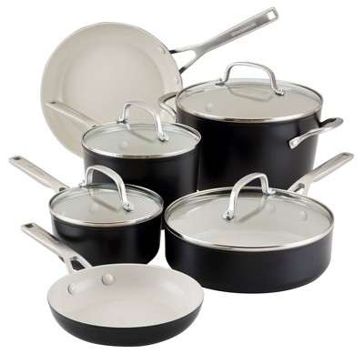 Kitchenaid 10pc Hard Anodized Ceramic Nonstick Cookware Set Matte Black ...