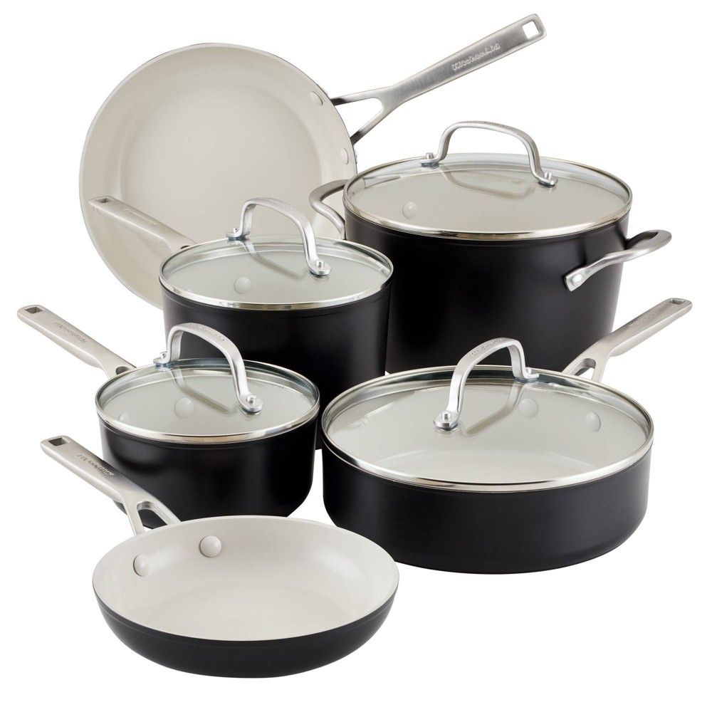 KitchenAid 10pc Hard Anodized Ceramic Nonstick Cookware Set Matte Black