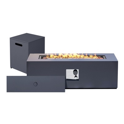 42-inch Outdoor Rectangular Fire Pit Table Propane for Outside Patio with Tank Cover