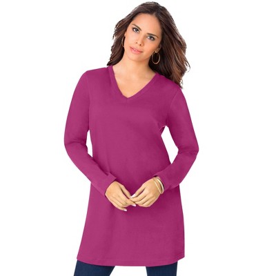 Roaman's Women's Plus Size Long Sleeve V Neck Ultimate Tunic