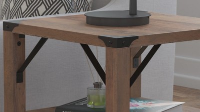Rustic Oak and Metal 3-Tier Square End Table