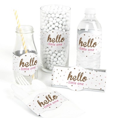 Big Dot of Happiness Hello Little One - Pink and Gold - DIY Party Supplies - Girl Baby Shower DIY Wrapper Favors & Decorations - Set of 15