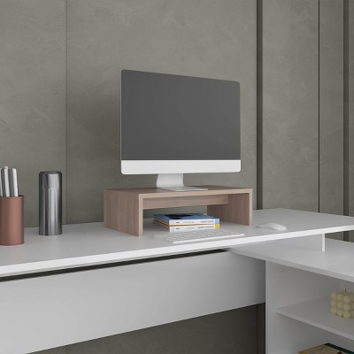 INFURNIC Desks 5.4" H Modern Desk with Storage Shelf and White Oak Finish Durable for Small Space Organization, White, 10.2"*19"*5.4"