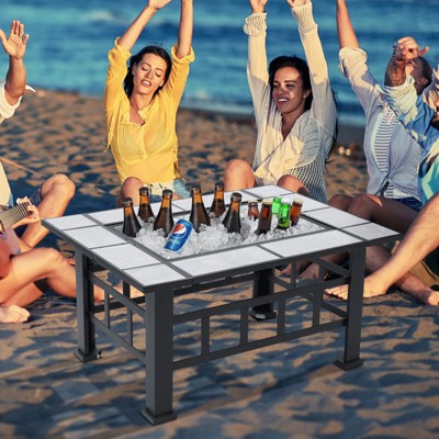 Large Black Wood-Burning Fire Pit Table with Grill