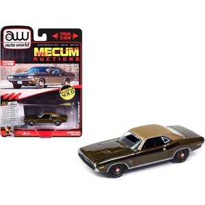 1971 Dodge Challenger R/T Dark Gold Metallic with Gold Vinyl Roof "Mecum Auctions" 1/64 Diecast Model Car by Auto World - 1 of 3