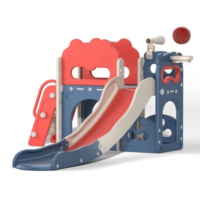 Infurnic Baby Activity Gyms, 8-In-1 Kids Slide and Climber Set, Toddler Slide Playset with Basketball Game Telescope, Multicolored, 42"*25"*13"