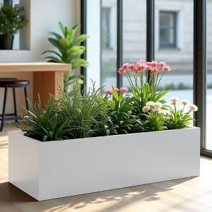 Wooakway 9"H*36"W*9"D Metal Planter Box with Drainage Holes Garden Bed for Garden Yard Balcony Planter Pot Plants Vegetables - 1 of 4