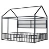 TIRAMISUBEST Twin/Full Size Metal Bed House Bed Frame with Fence and Storage Shelves, House Floor Bed Montessori Bed with Roof Design - 4 of 4