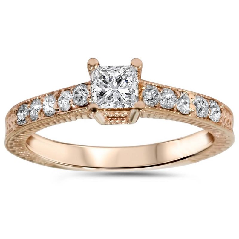 Pompeii3 1/2ct Vintage Princess Cut Diamond Engagement Ring 14K Rose Gold, 1 of 6
