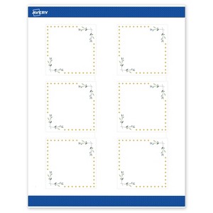 Avery 3" x 3" Labels, Gold Dots with Green Florals, 60 ct - 1 of 4