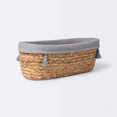 Image of Natural Weave Oval Storage Bin with Waffle Weave Liner - Cloud Island™ Gray