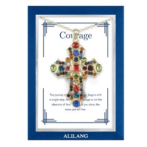 Anna-Kaci Gold Tone Stained Glass Rhinestone Patonce Cross Necklace with Message Card & Envelope Jewelry Gift - 1 of 4