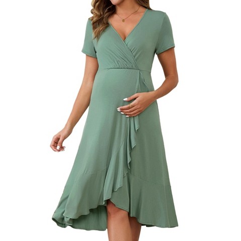 Женские платья INSPIRE CHIC Women's Maternity Wrap Dress V Neck Ruffle Hem Pregnancy Cloths for Wedding Guest Cocktail X-Large Grey Green