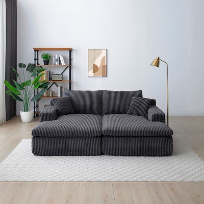 87" Oversized Sectional Sofa Bed with Double Lounge Chaise, Plush Corduroy Sofa Bed, No Assembly, Cloud-Like Comfort for Living Room & Bedroom