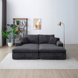 87" Oversized Sectional Sofa Bed with Double Lounge Chaise, Plush Corduroy Sofa Bed, No Assembly, Cloud-Like Comfort for Living Room & Bedroom - 1 of 4