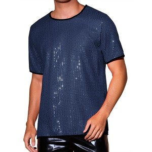 INSPIRE CHIC Men's Metallic Short Sleeved Club Rave Party Sequins Sparkly T-Shirt - 1 of 4