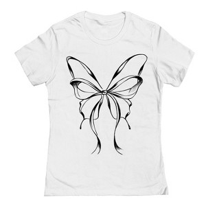 Rerun Island Women's Bow Butterfly Short Sleeve Graphic Cotton T-Shirt - White L - 1 of 4