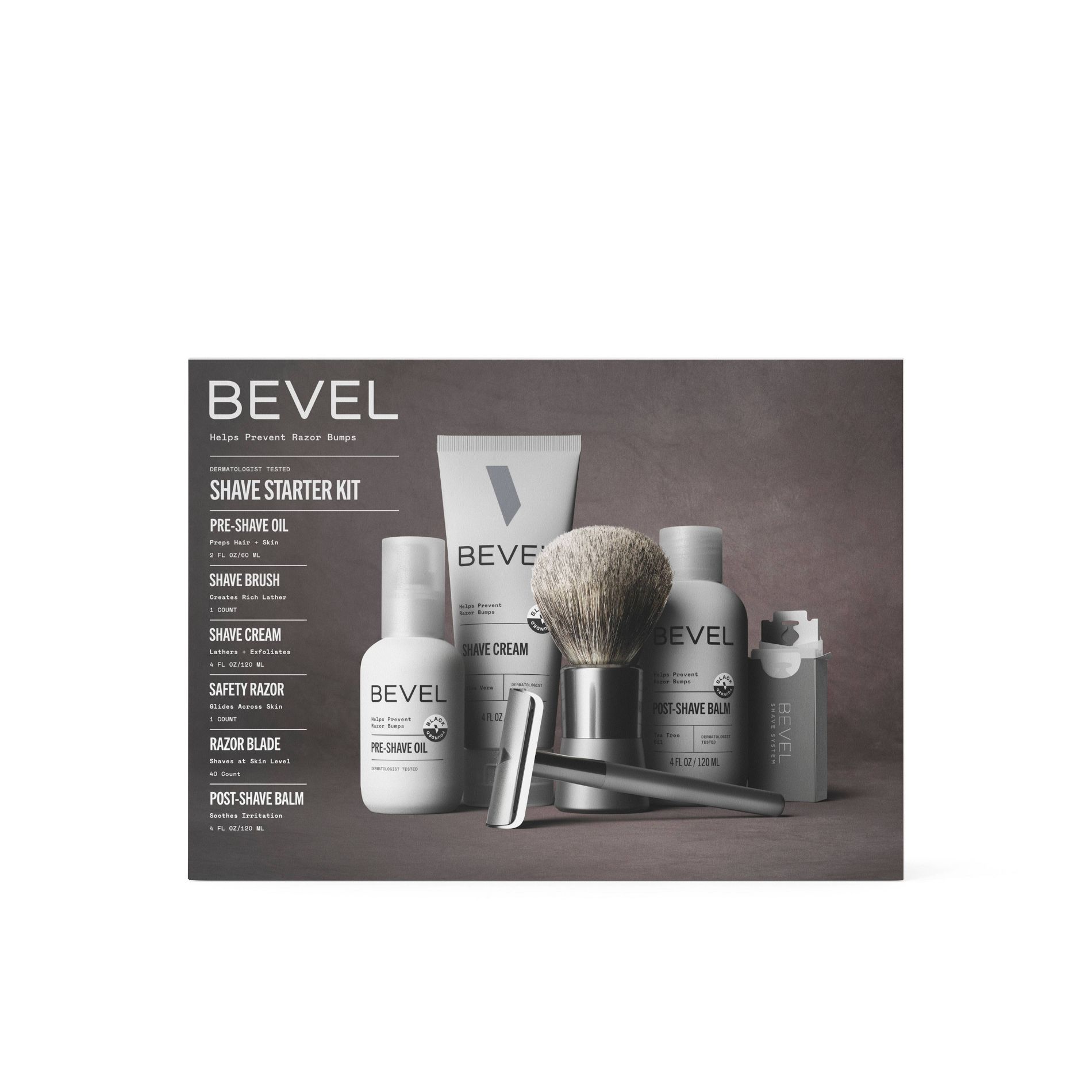 Bevel Men's Shave Kit - Safety Razor and Brush, Shave Cream, Pre Shave Oil, Post Shave Balm - 40 Blades